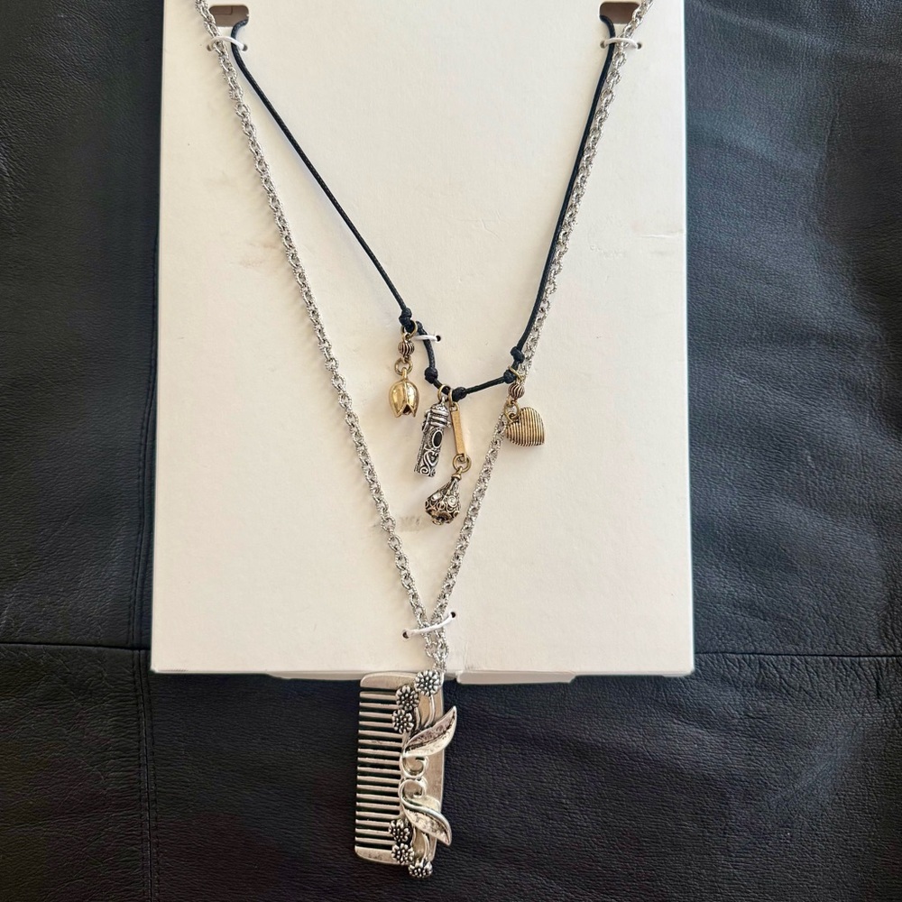 New Zara 2 Part Necklace Silver and Gold Charm Necklace org $46